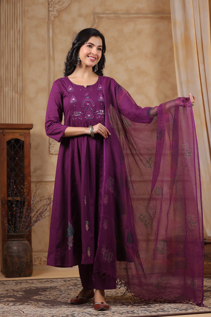 Hiya Sangria Embroidered Cotton Suit Set
