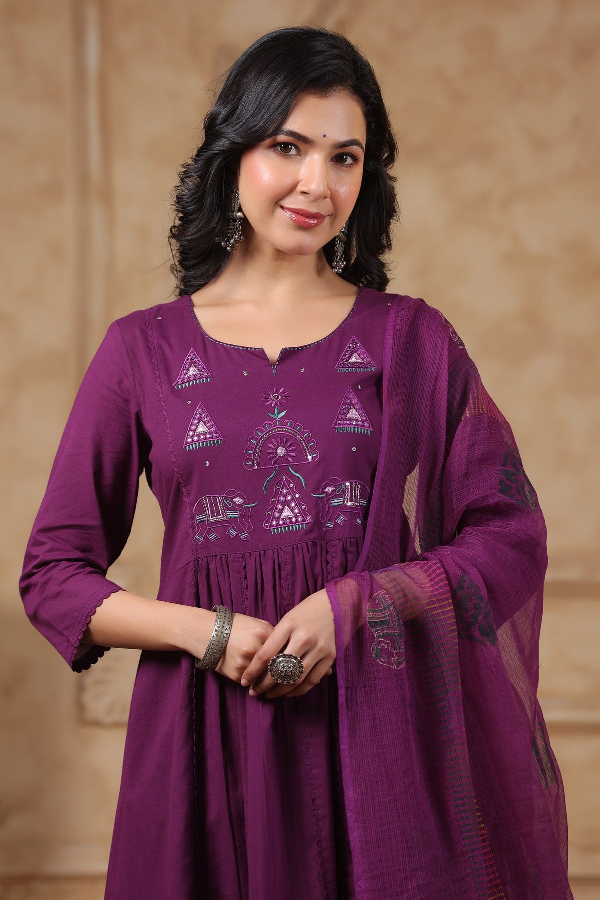 Hiya Sangria Embroidered Cotton Suit Set