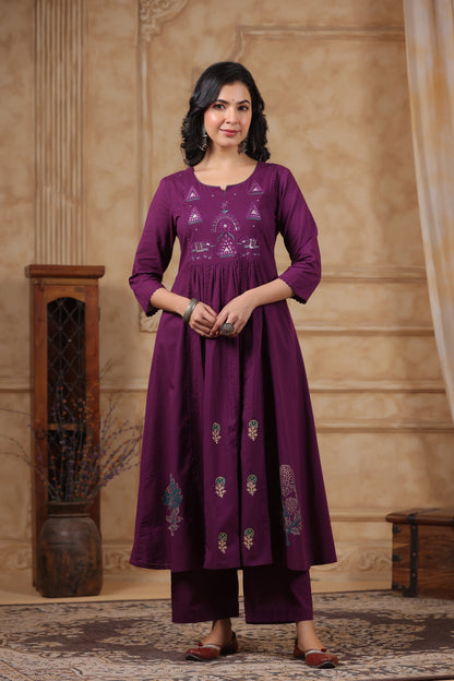 Hiya Sangria Embroidered Cotton Suit Set
