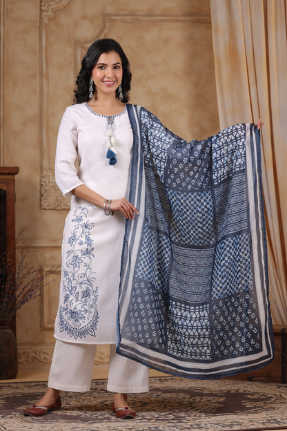 SAKSHI INDIGO PURE COTTON LINEN SUIT SET