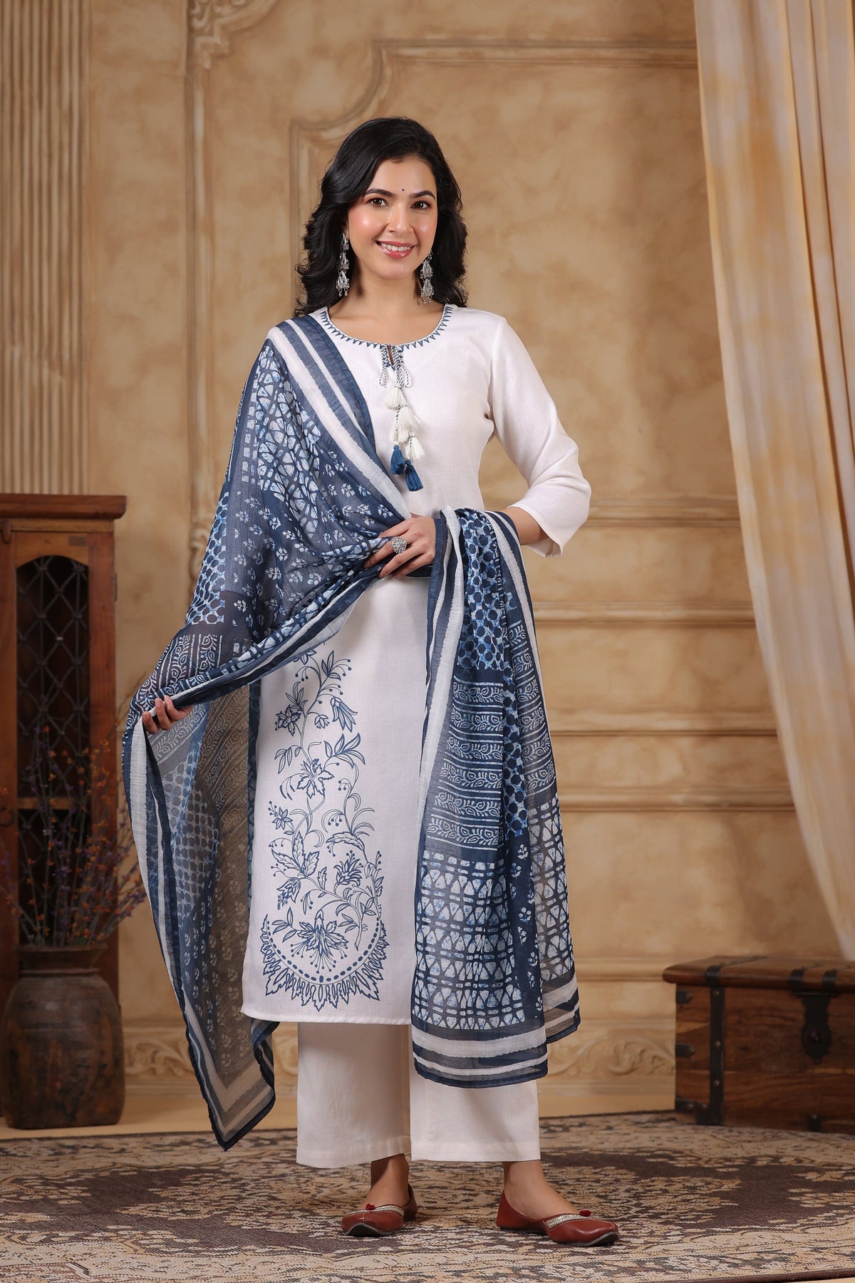 SAKSHI INDIGO PURE COTTON LINEN SUIT SET