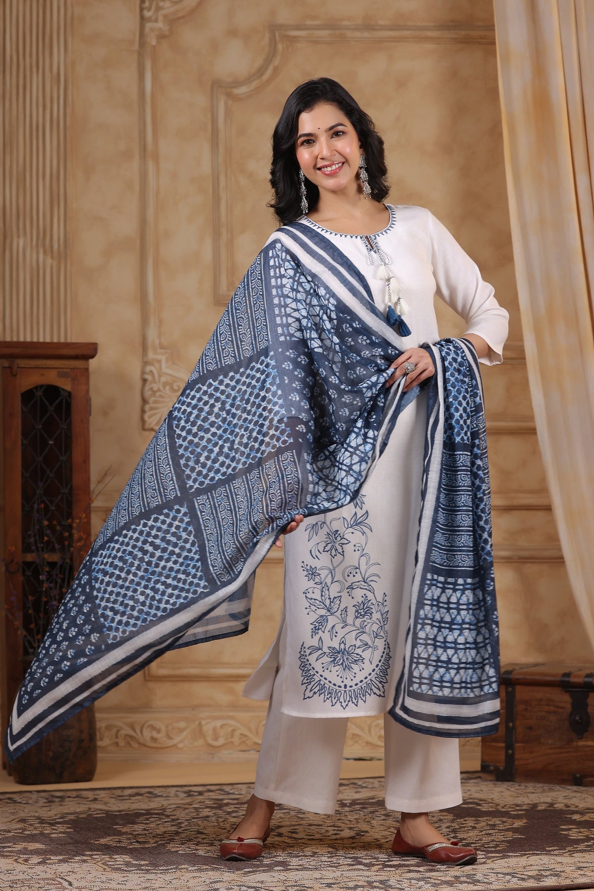 SAKSHI INDIGO PURE COTTON LINEN SUIT SET