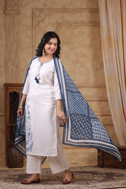 SAKSHI INDIGO PURE COTTON LINEN SUIT SET