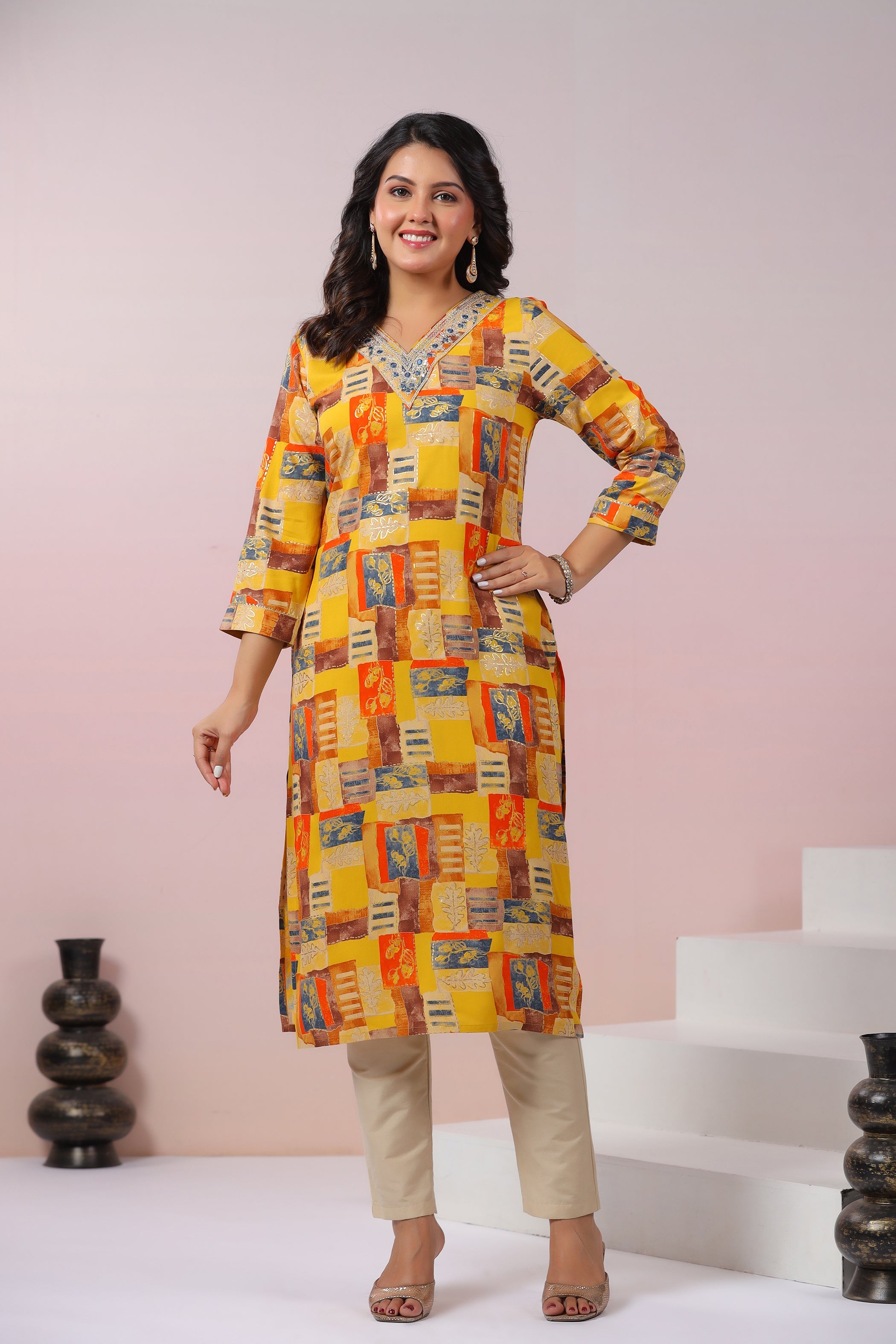 UMA CANARY PRINTED COTTON KURTI