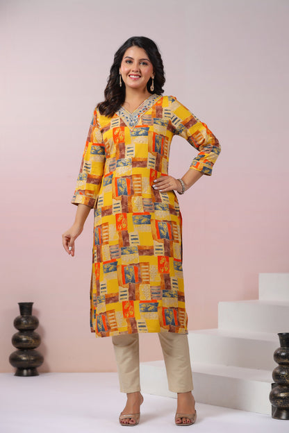 UMA CANARY PRINTED COTTON KURTI