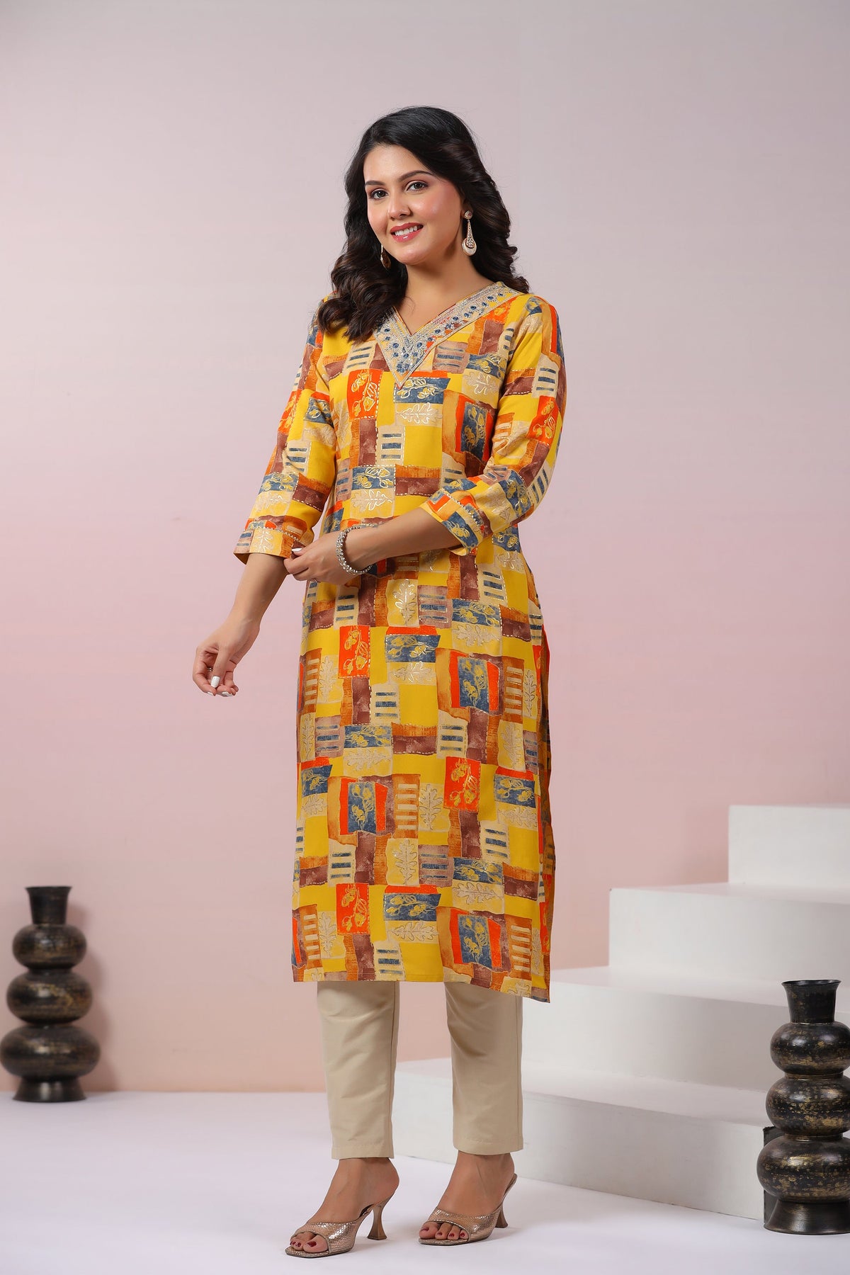 UMA CANARY PRINTED COTTON KURTI