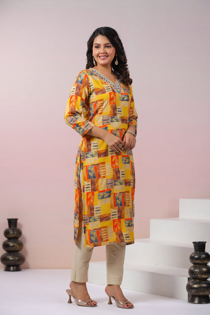 UMA CANARY PRINTED COTTON KURTI