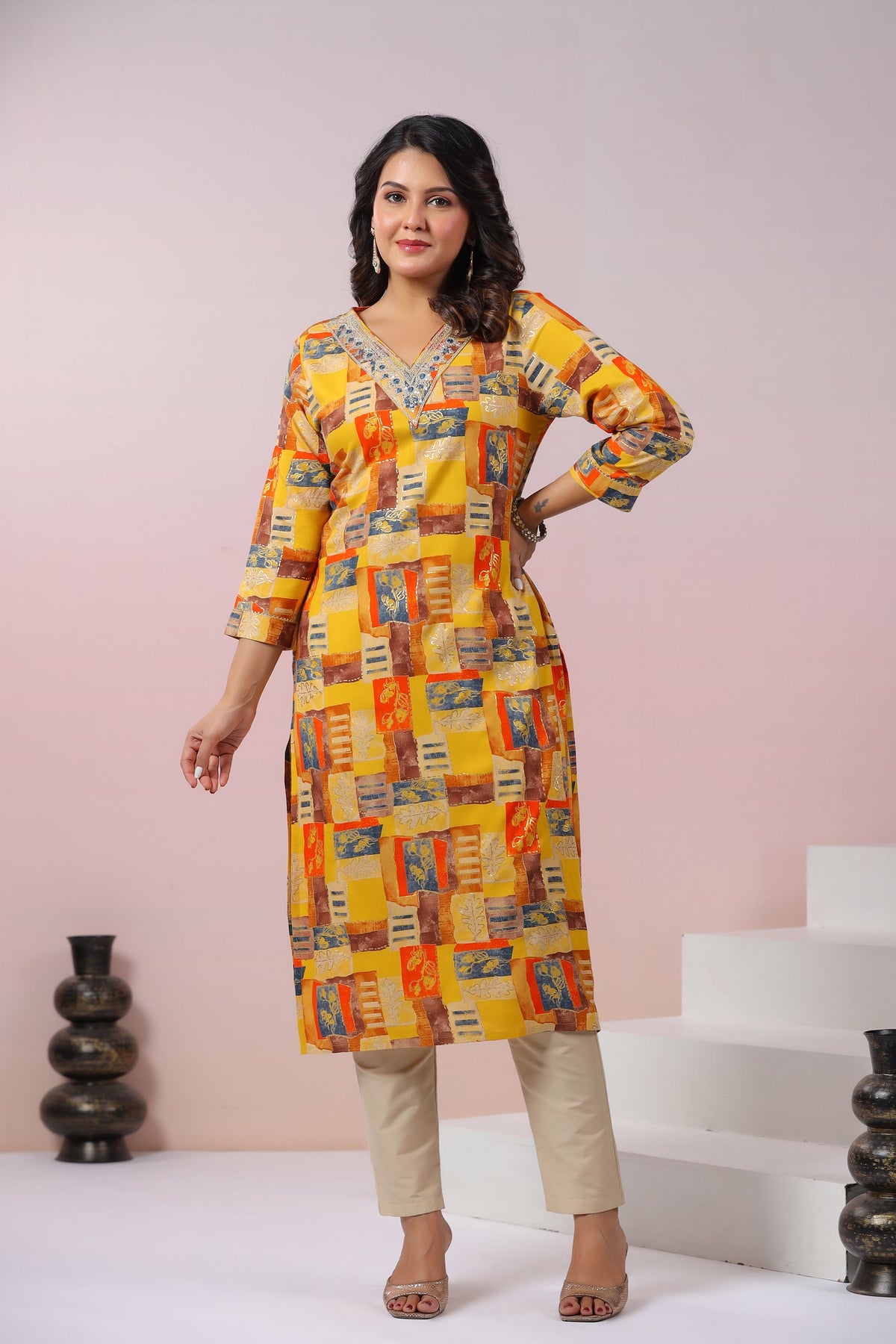 UMA CANARY PRINTED COTTON KURTI