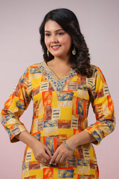 UMA CANARY PRINTED COTTON KURTI