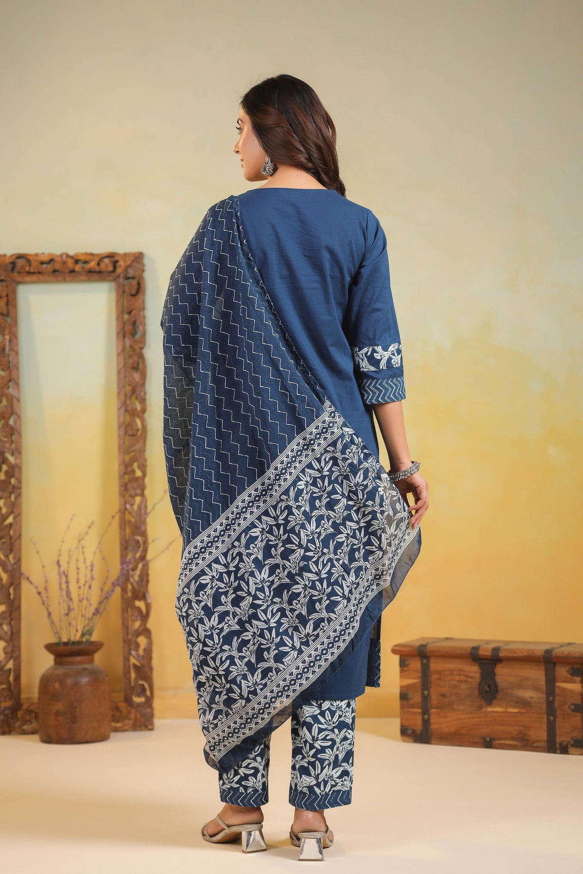 ARANYA INDIGO IKAT PRINT PURE COTTON SUIT SET