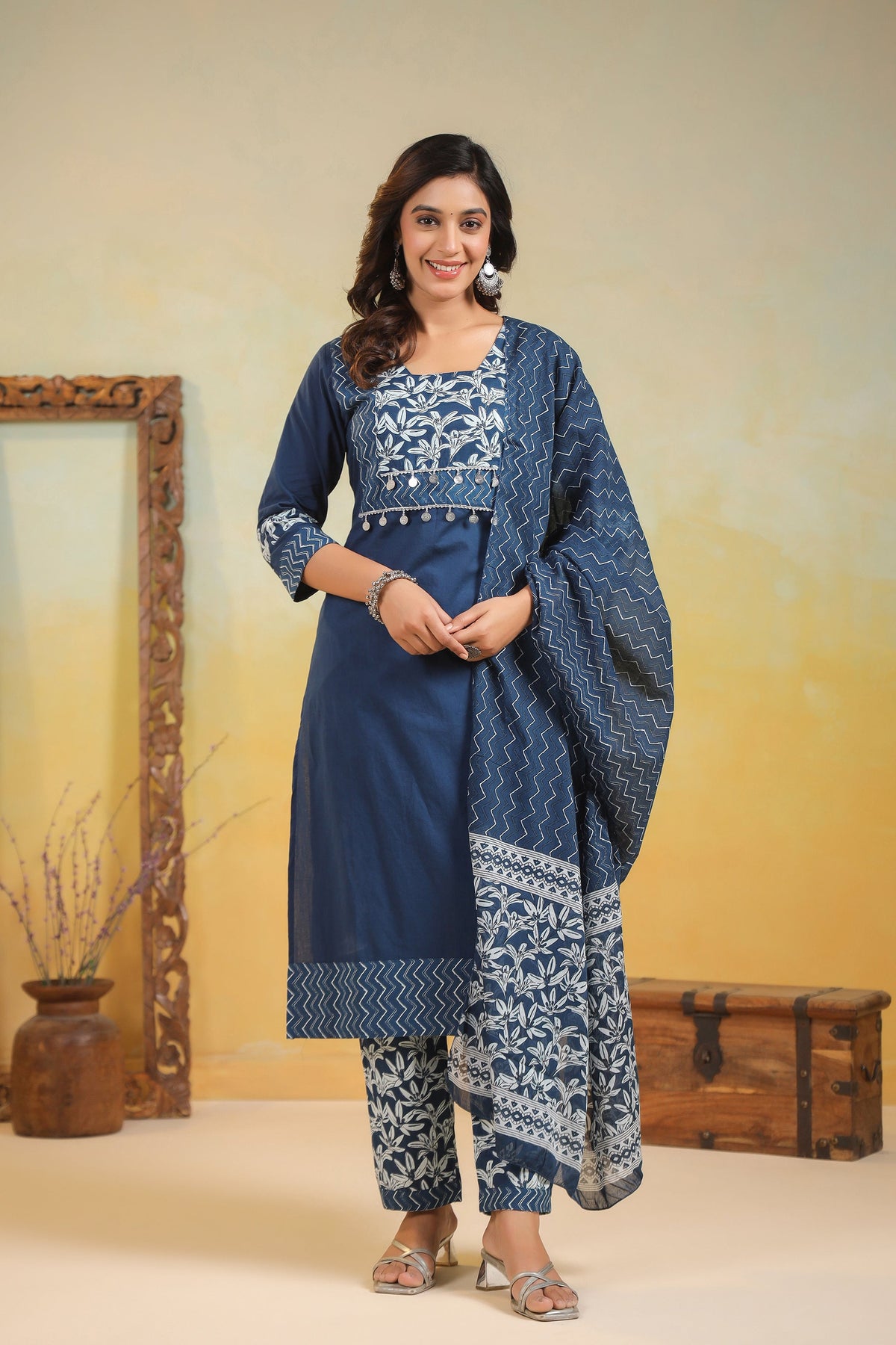 ARANYA INDIGO IKAT PRINT PURE COTTON SUIT SET
