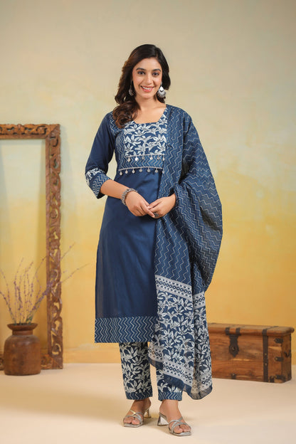 ARANYA INDIGO IKAT PRINT PURE COTTON SUIT SET
