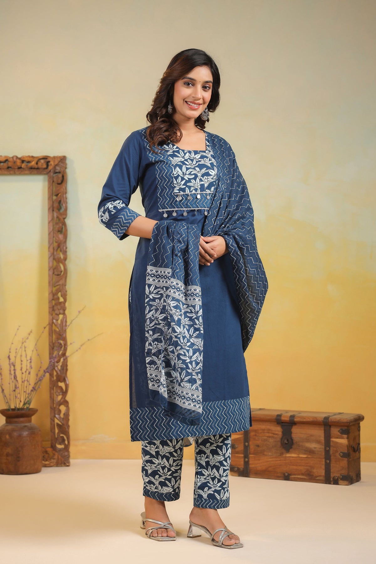 ARANYA INDIGO IKAT PRINT PURE COTTON SUIT SET