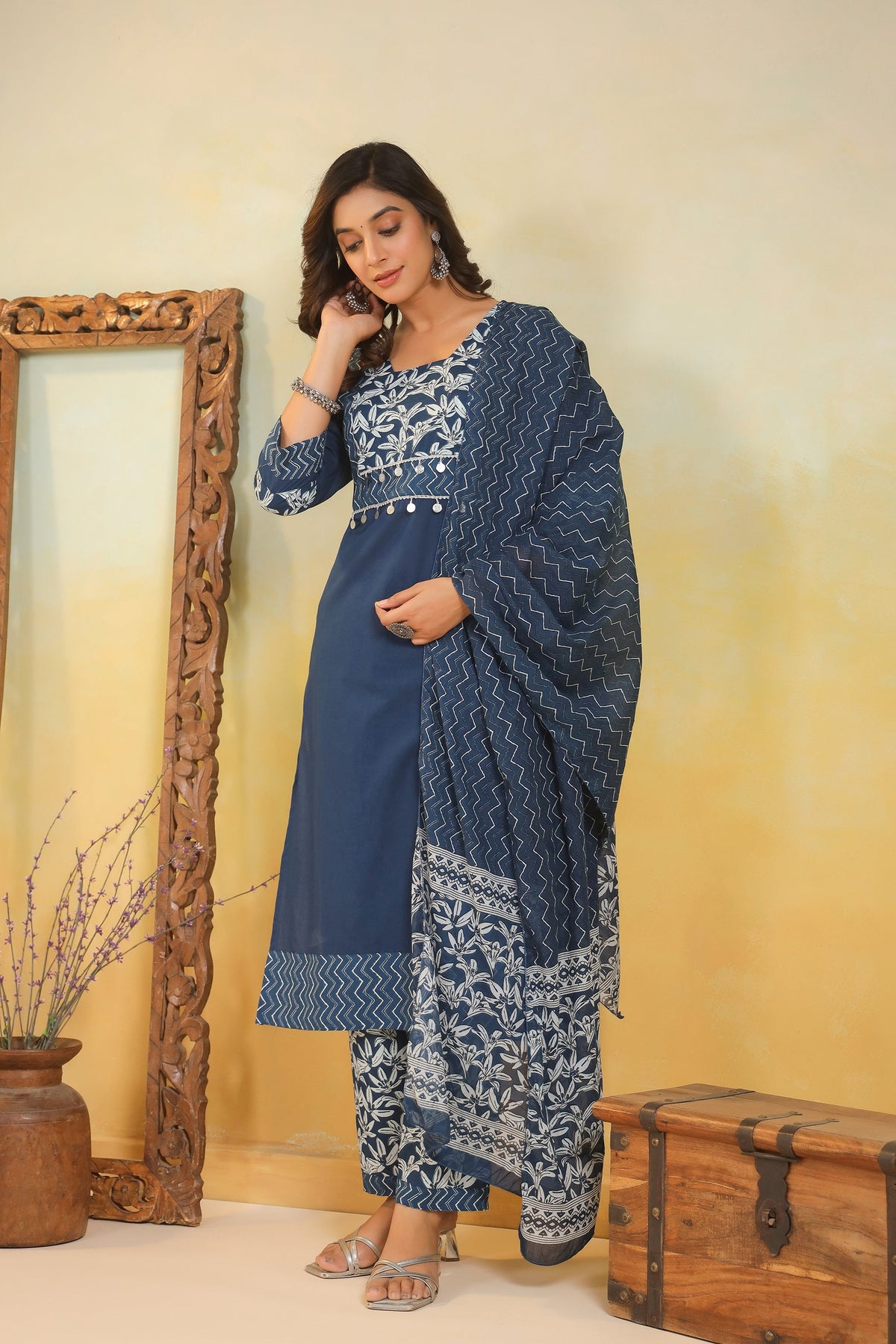 ARANYA INDIGO IKAT PRINT PURE COTTON SUIT SET
