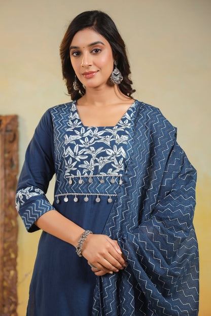ARANYA INDIGO IKAT PRINT PURE COTTON SUIT SET