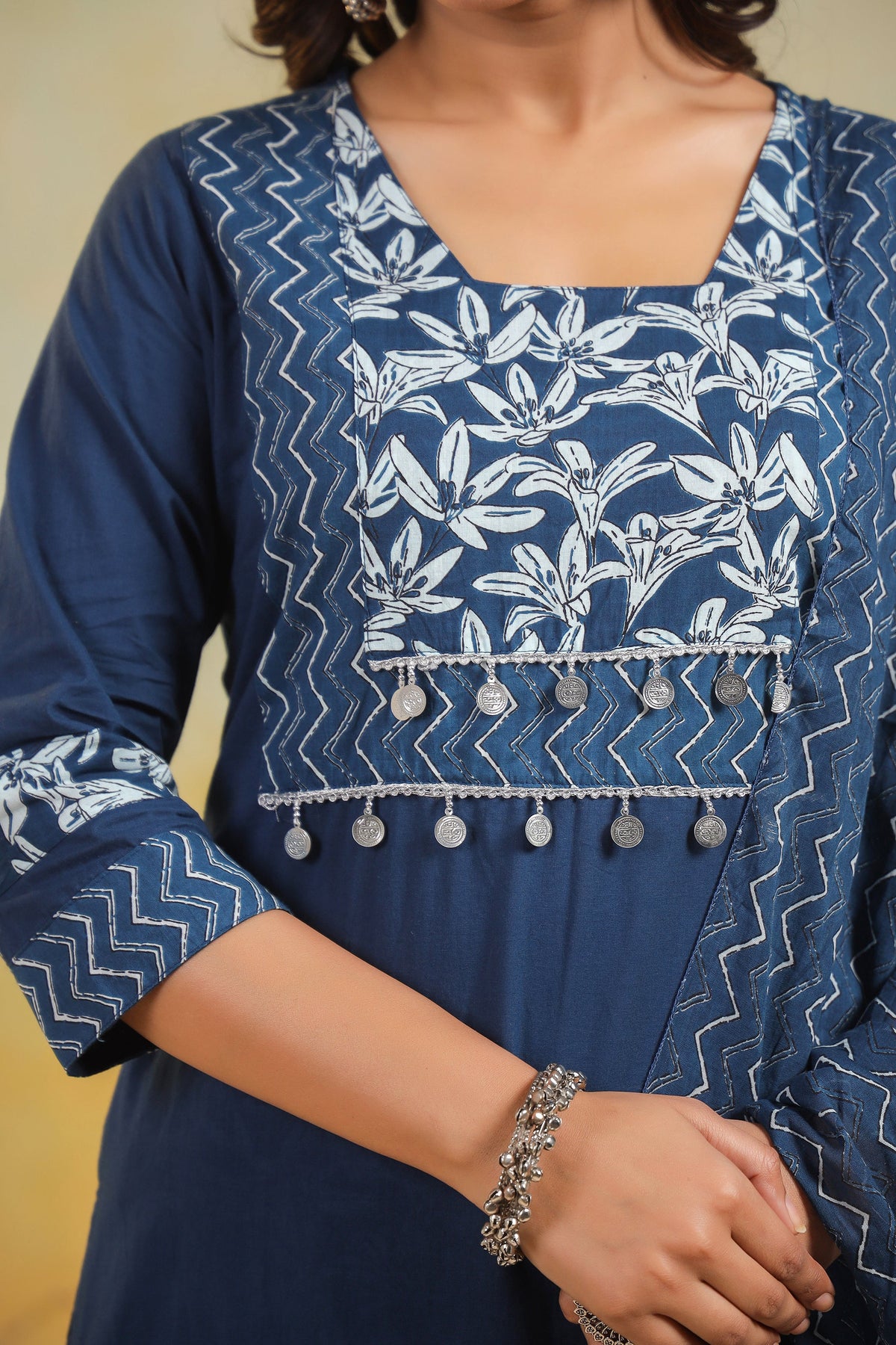 ARANYA INDIGO IKAT PRINT PURE COTTON SUIT SET