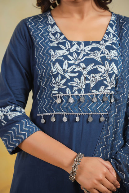 ARANYA INDIGO IKAT PRINT PURE COTTON SUIT SET