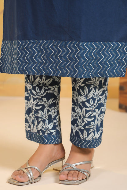 ARANYA INDIGO IKAT PRINT PURE COTTON SUIT SET