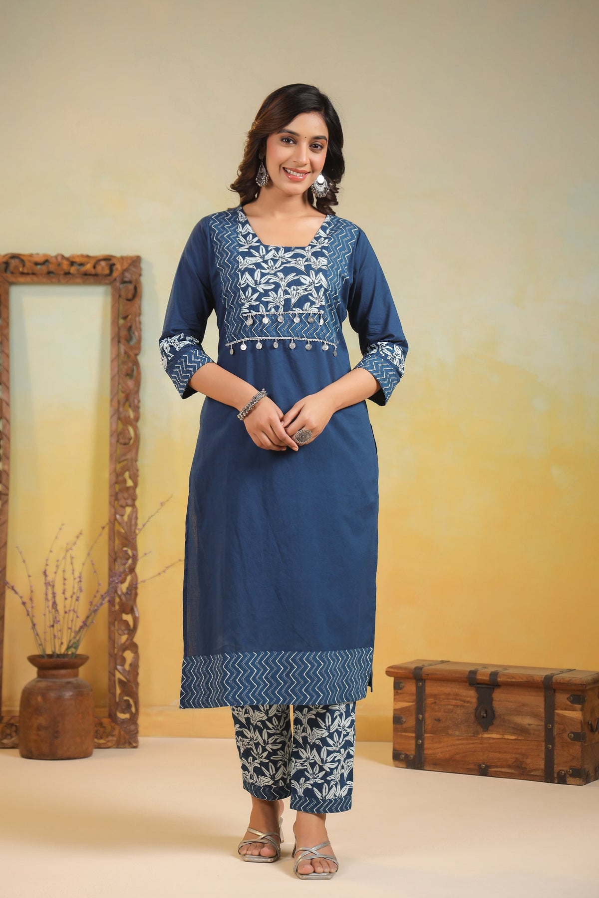 ARANYA INDIGO IKAT PRINT PURE COTTON SUIT SET
