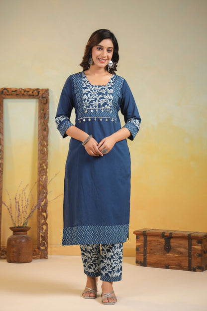 ARANYA INDIGO IKAT PRINT PURE COTTON SUIT SET