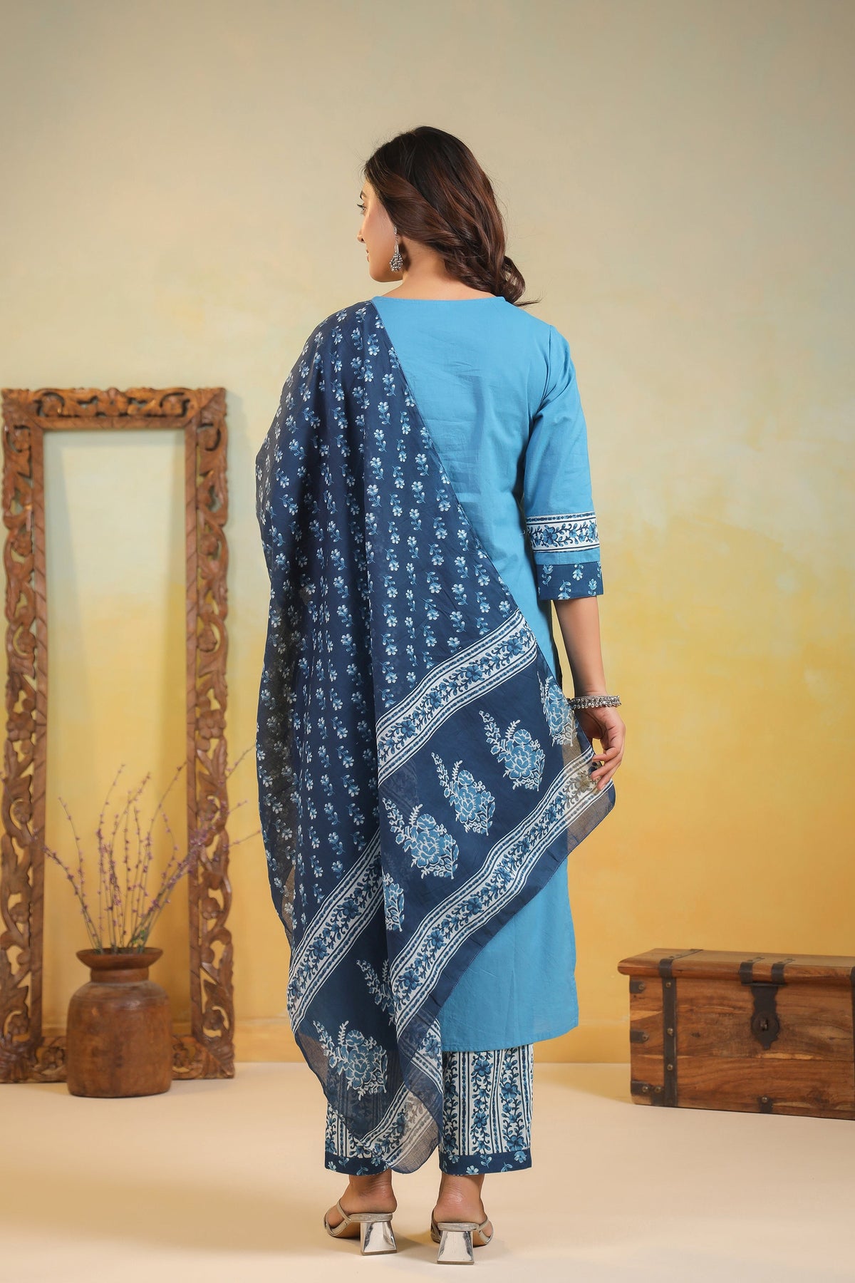 Kashwini Aqua Printed Cotton Suit Set