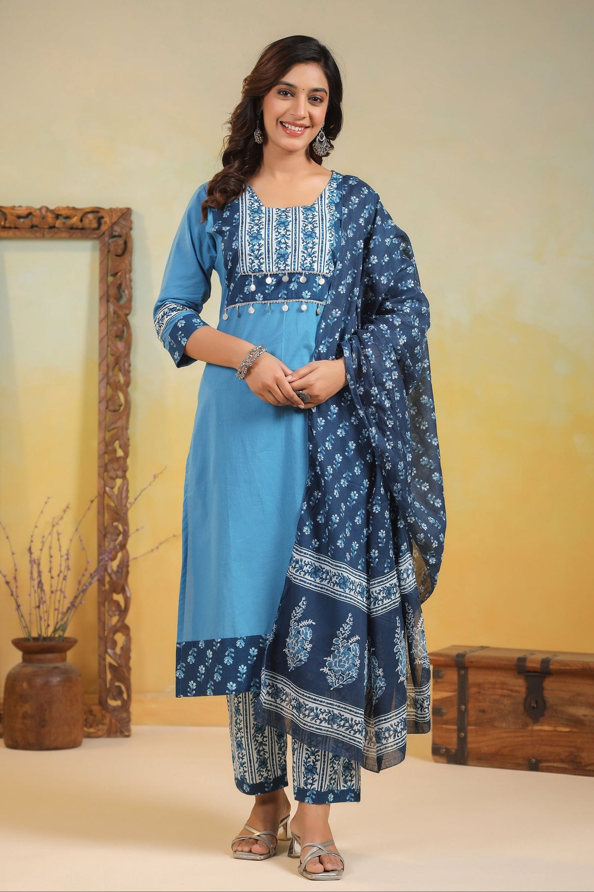 Kashwini Aqua Printed Cotton Suit Set