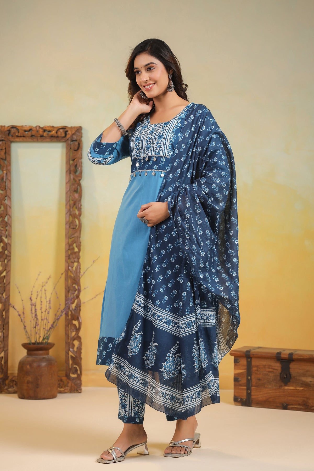 Kashwini Aqua Printed Cotton Suit Set