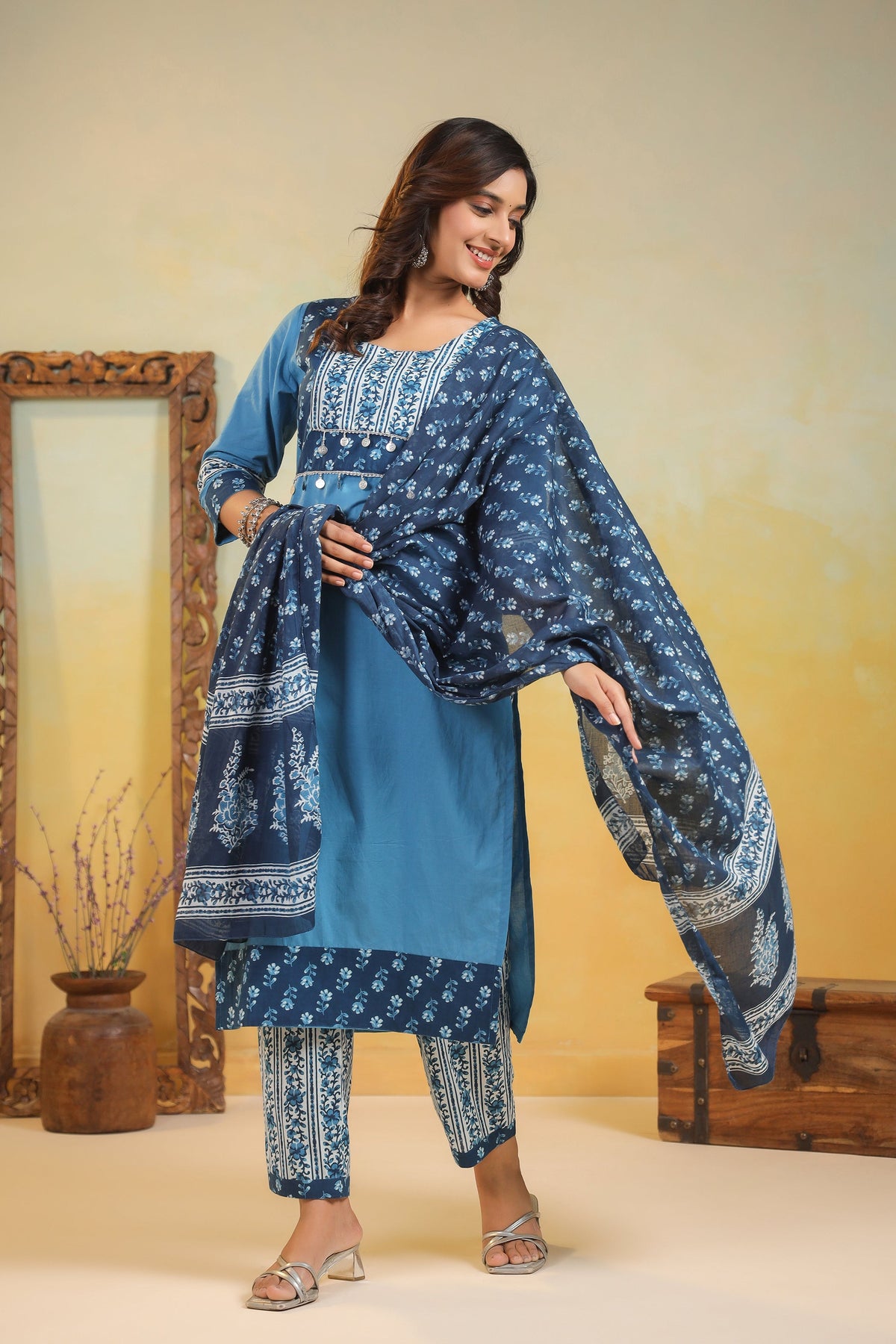 Kashwini Aqua Printed Cotton Suit Set