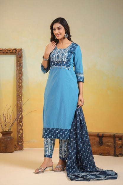 Kashwini Aqua Printed Cotton Suit Set