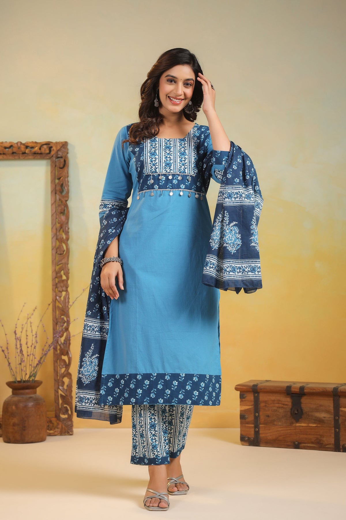 Kashwini Aqua Printed Cotton Suit Set