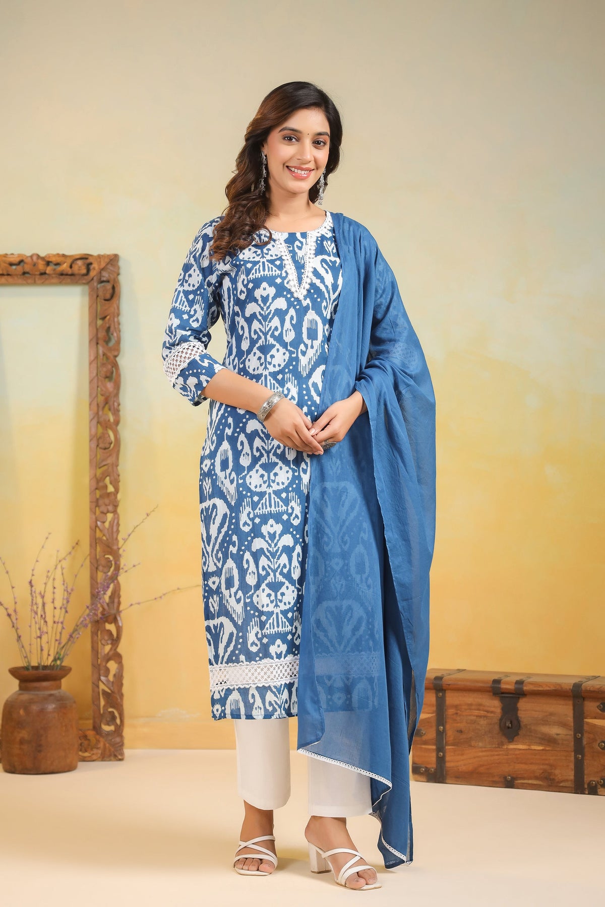 ARANYA OCEAN IKAT PRINT COTTON SUIT SET