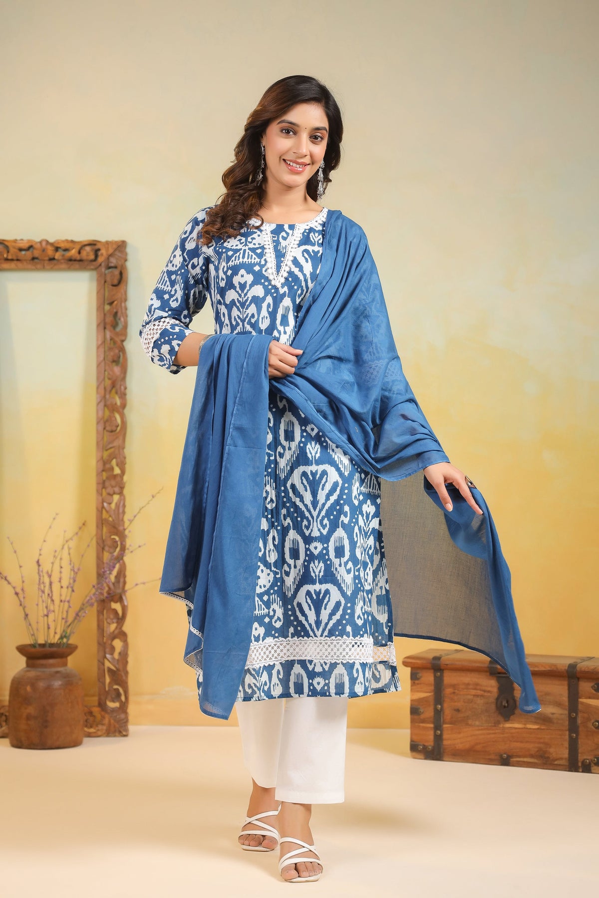 ARANYA OCEAN IKAT PRINT COTTON SUIT SET