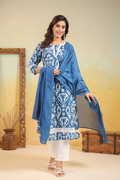 ARANYA OCEAN IKAT PRINT COTTON SUIT SET