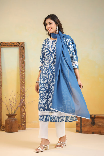 ARANYA OCEAN IKAT PRINT COTTON SUIT SET