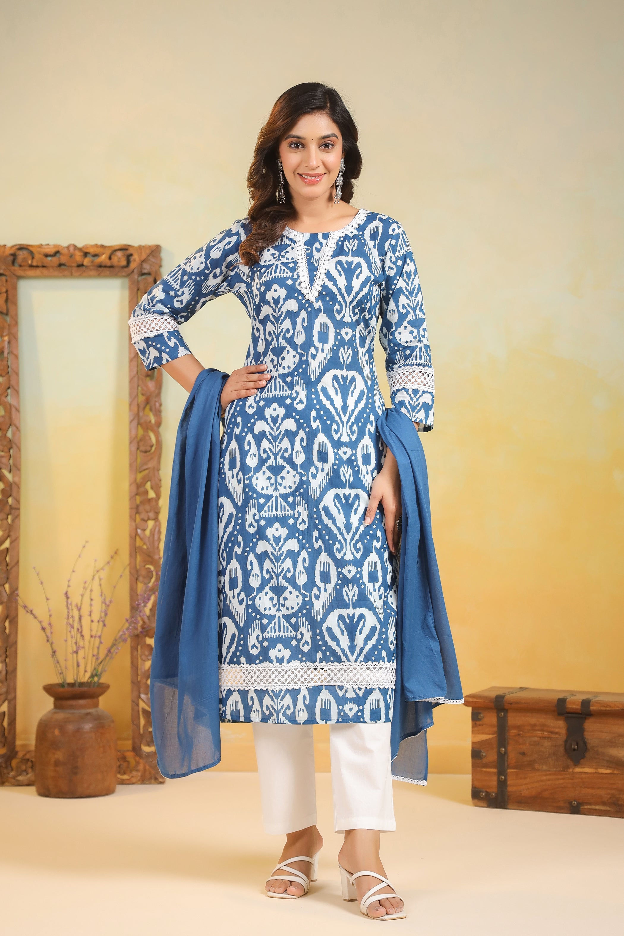 ARANYA OCEAN IKAT PRINT COTTON SUIT SET