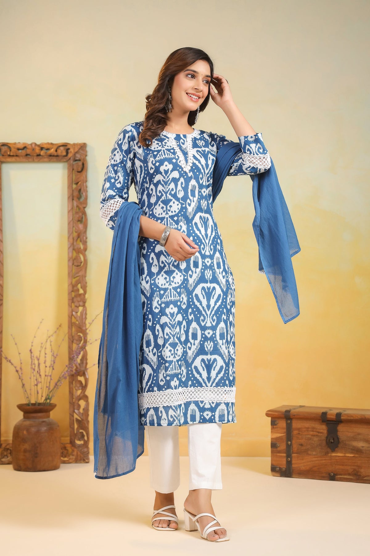 ARANYA OCEAN IKAT PRINT COTTON SUIT SET