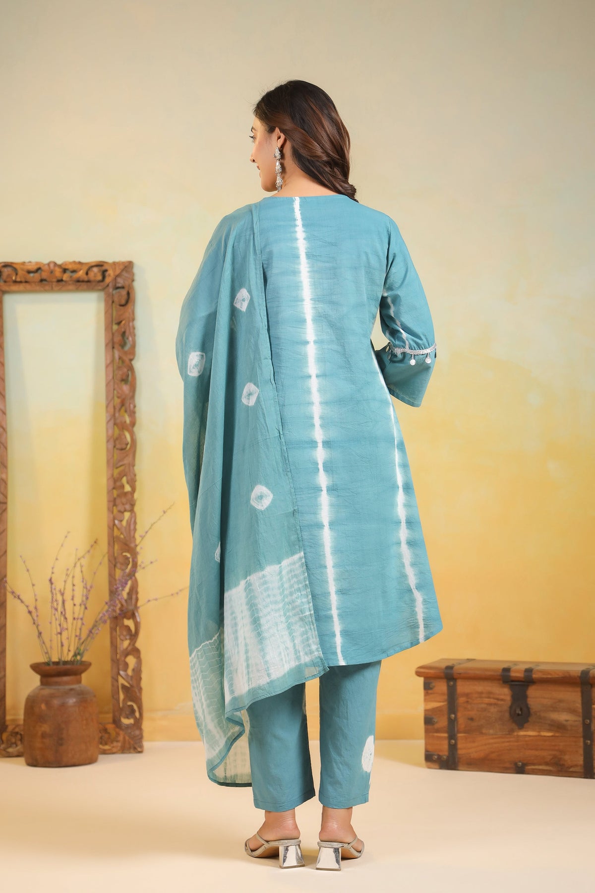 SANA TEAL Shibori COTTON SUIT SET