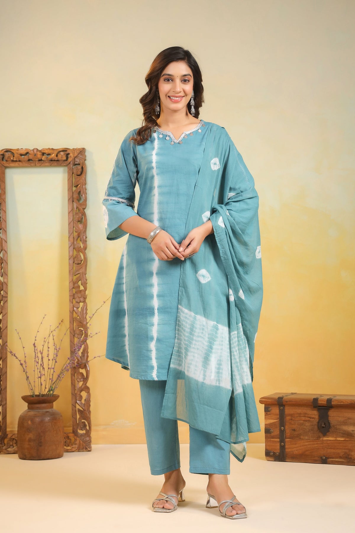 SANA TEAL Shibori COTTON SUIT SET