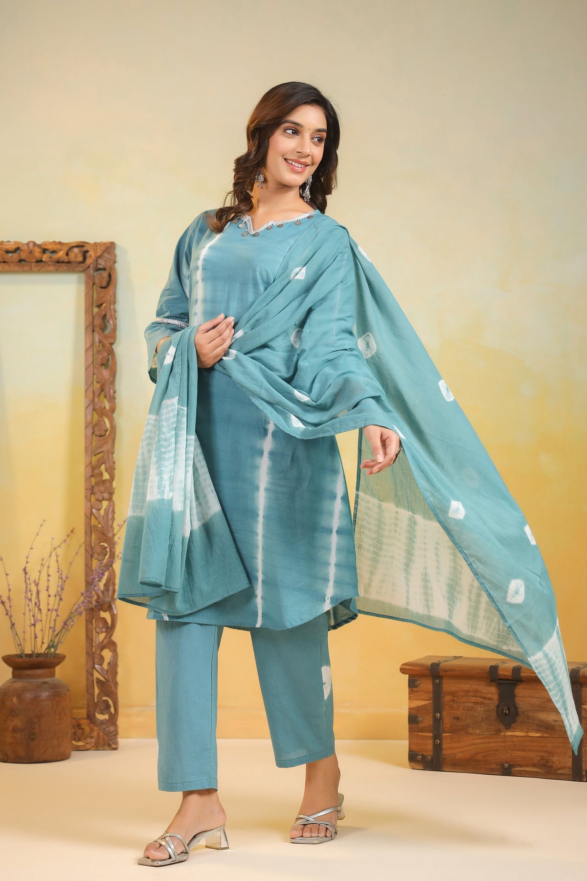 SANA TEAL Shibori COTTON SUIT SET