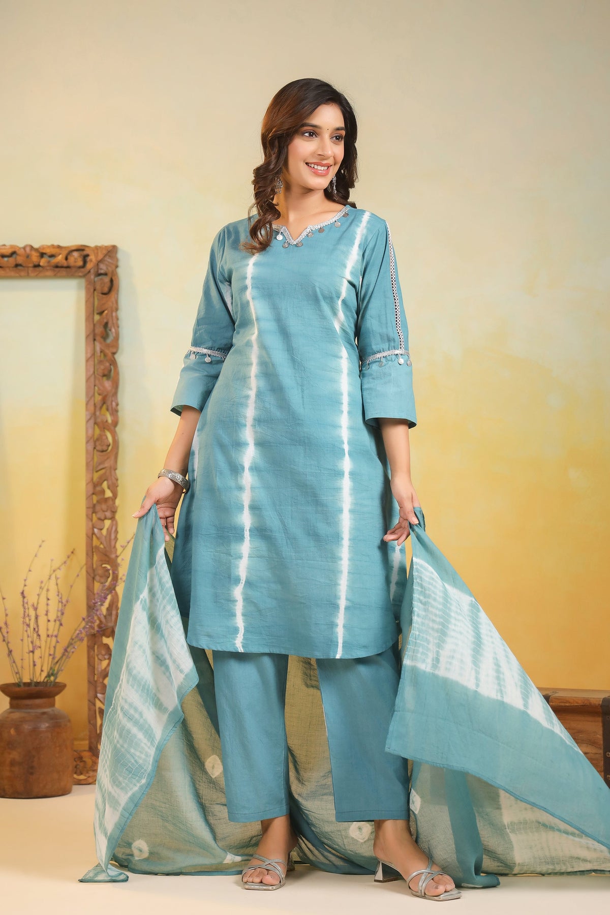 SANA TEAL Shibori COTTON SUIT SET