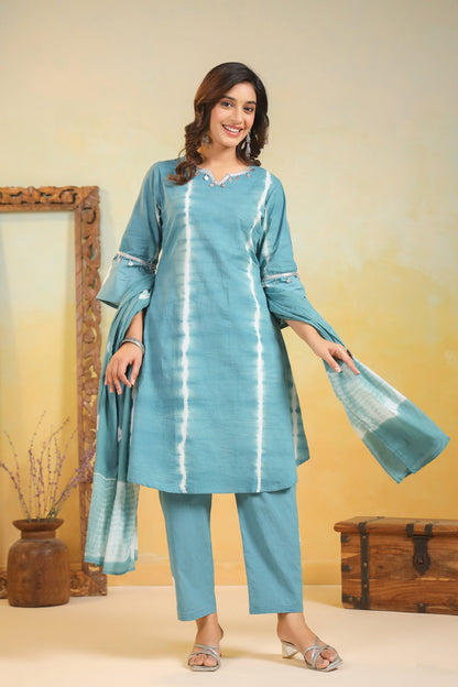 SANA TEAL Shibori COTTON SUIT SET