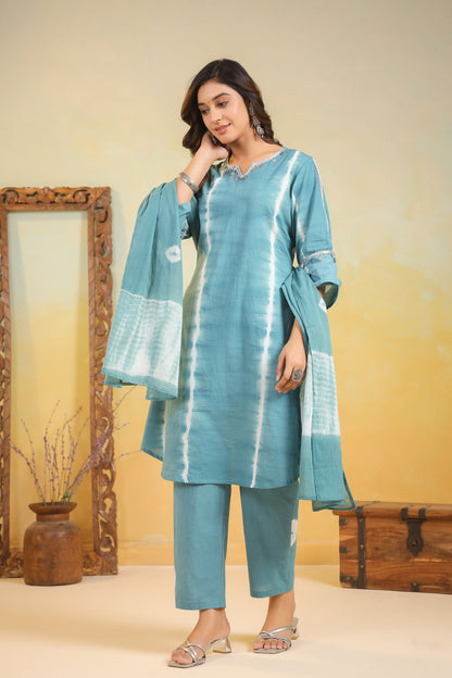 SANA TEAL Shibori COTTON SUIT SET
