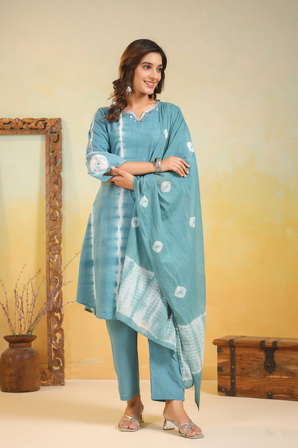 SANA TEAL Shibori COTTON SUIT SET