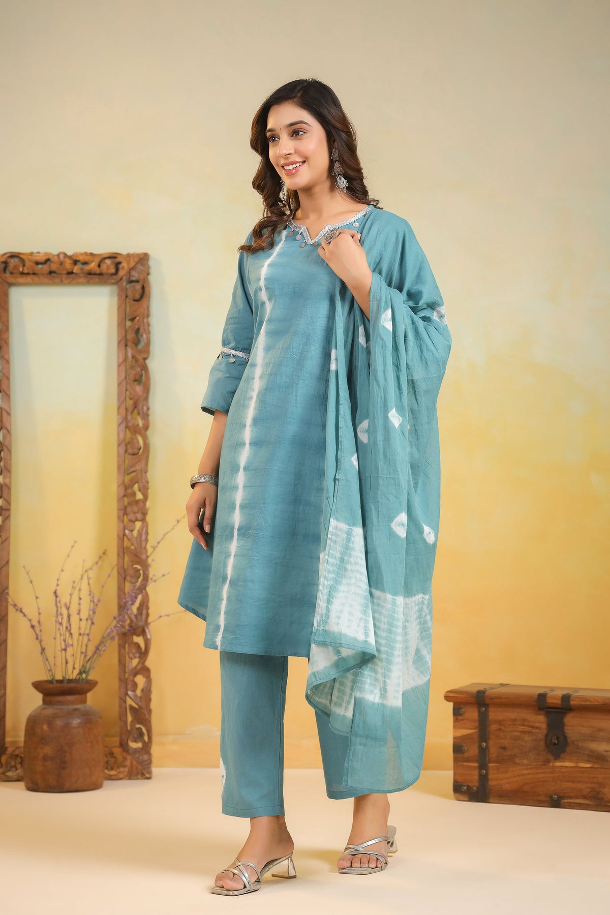 SANA TEAL Shibori COTTON SUIT SET