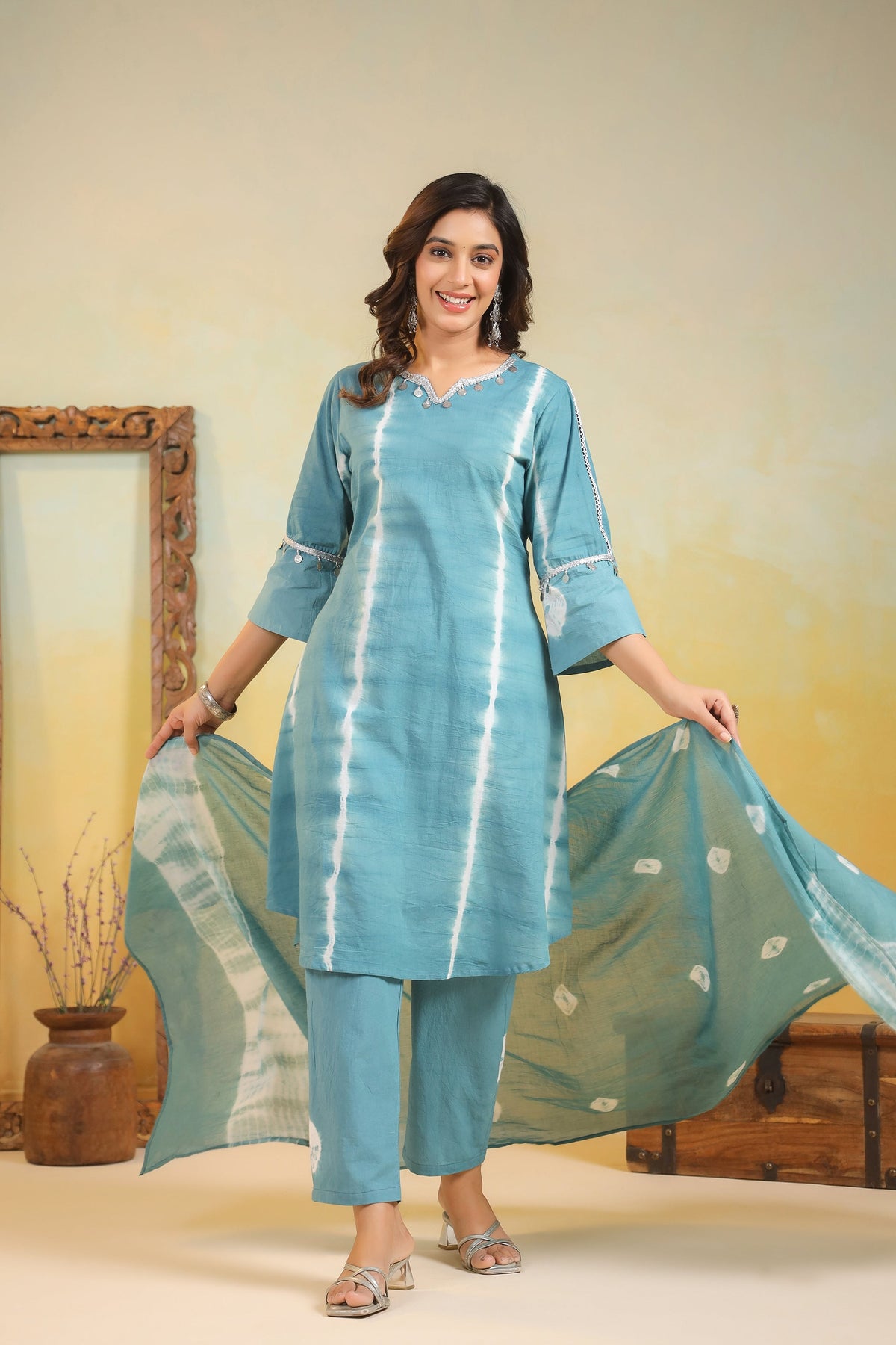 SANA TEAL Shibori COTTON SUIT SET