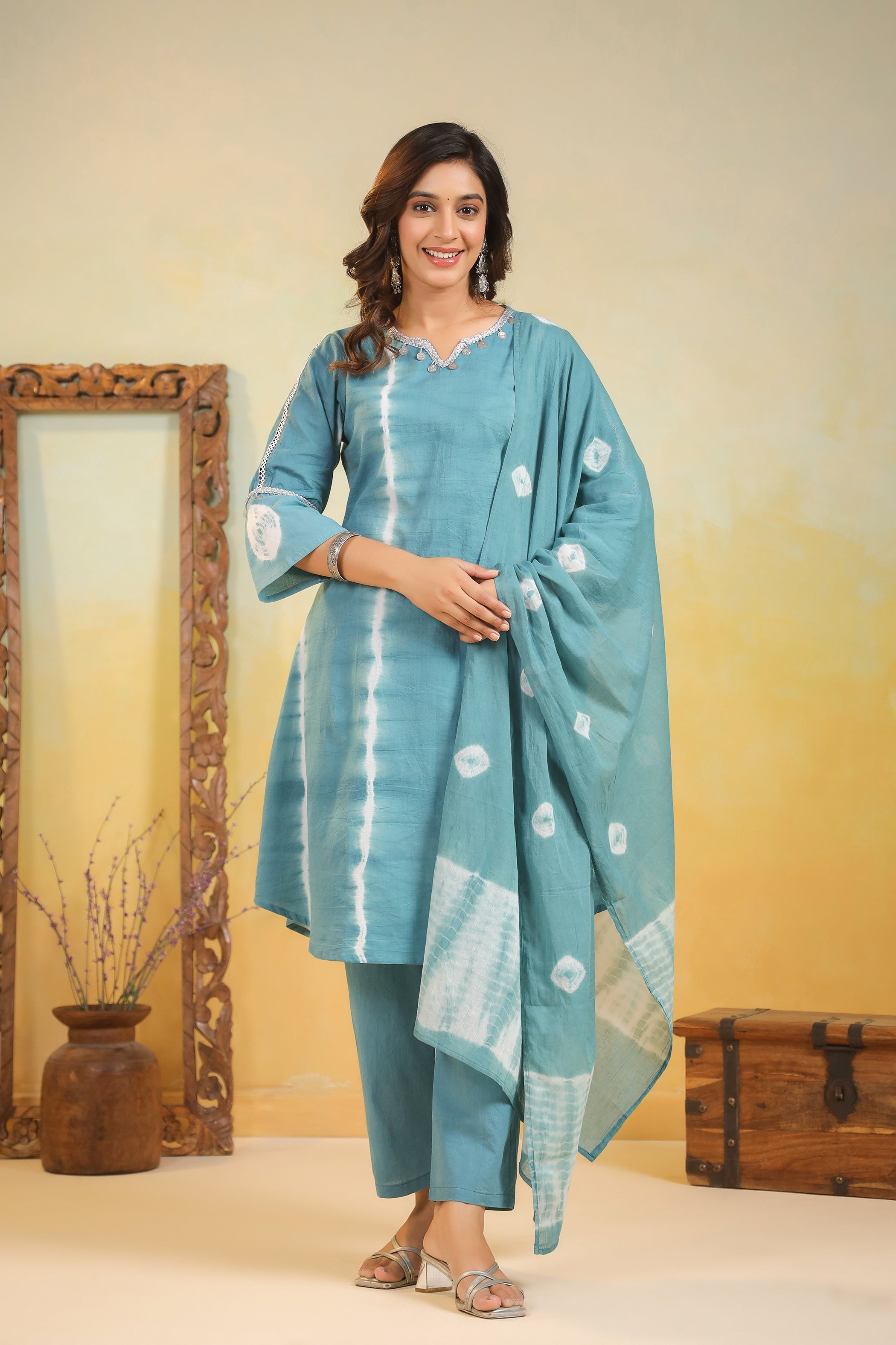 SANA TEAL Shibori COTTON SUIT SET