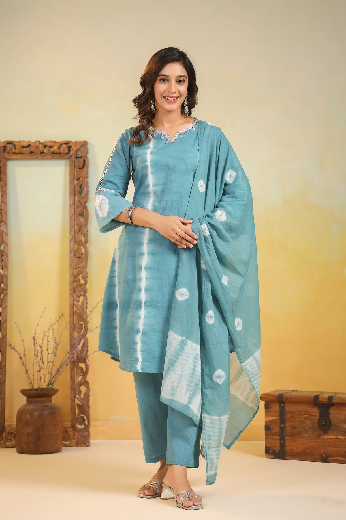 SANA TEAL Shibori COTTON SUIT SET