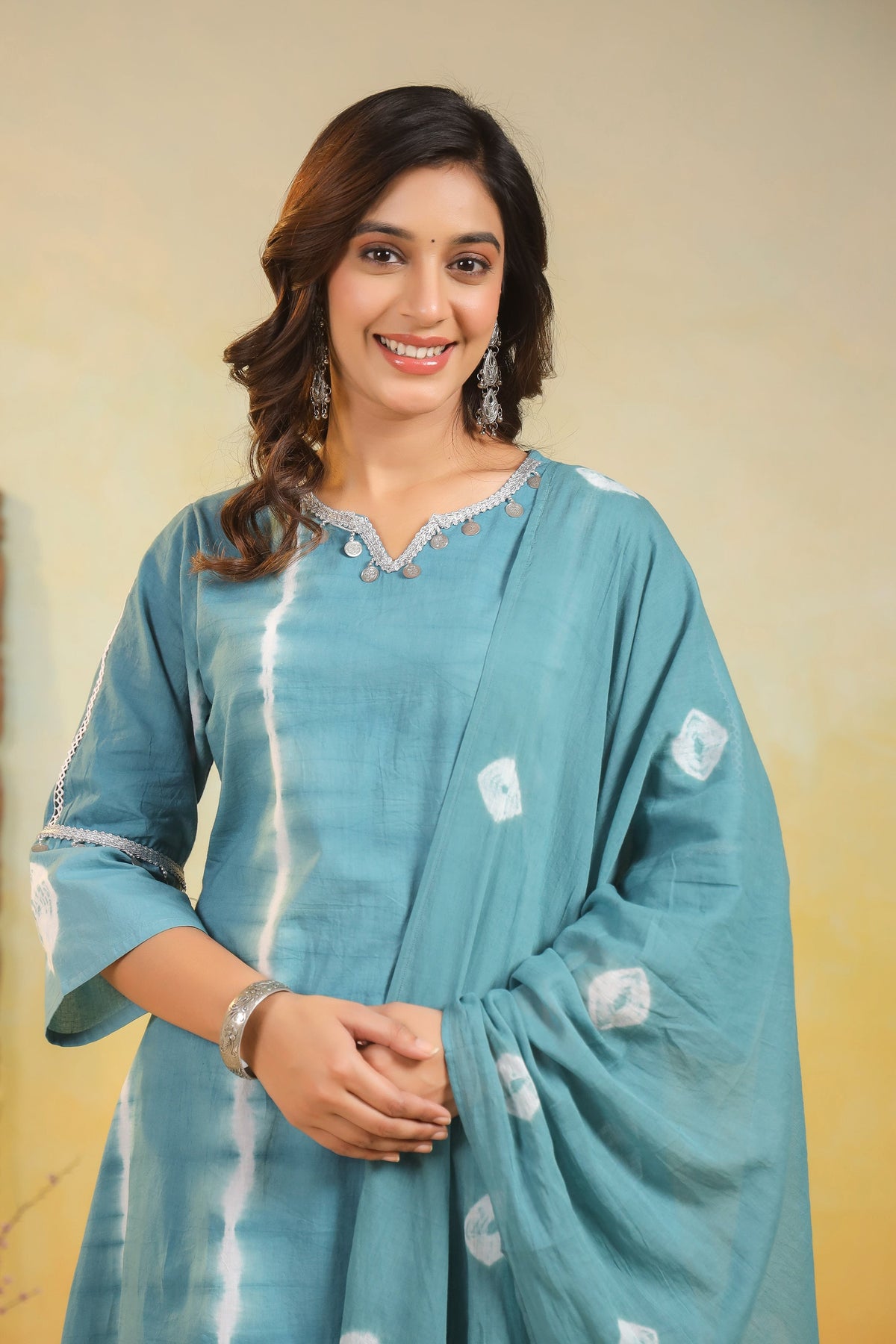 SANA TEAL Shibori COTTON SUIT SET