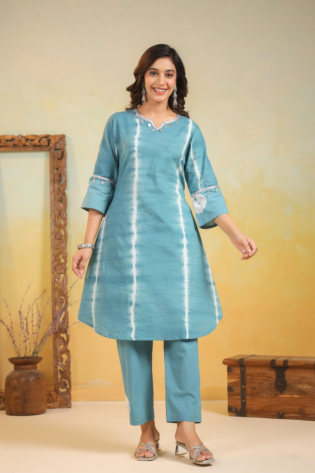 SANA TEAL Shibori COTTON SUIT SET