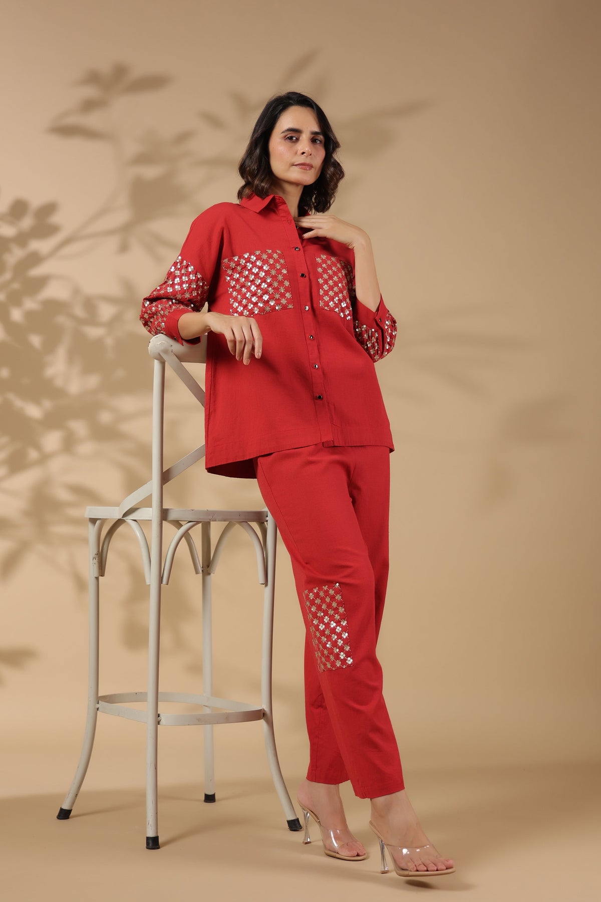 Tracy Crimson Sequins Premium Co-ord Set